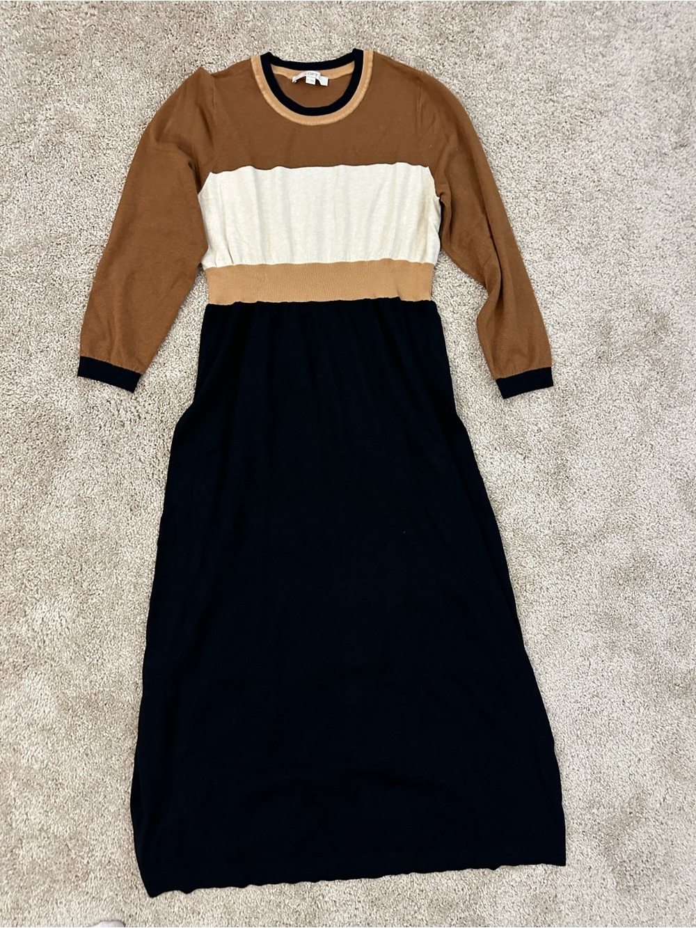 LOFT Colorblock Maxi Dress in Black, Brown & Cream